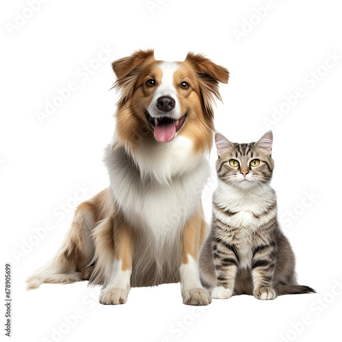 portrait of a happy dog and a cat, full body, isolated on white © steffenak