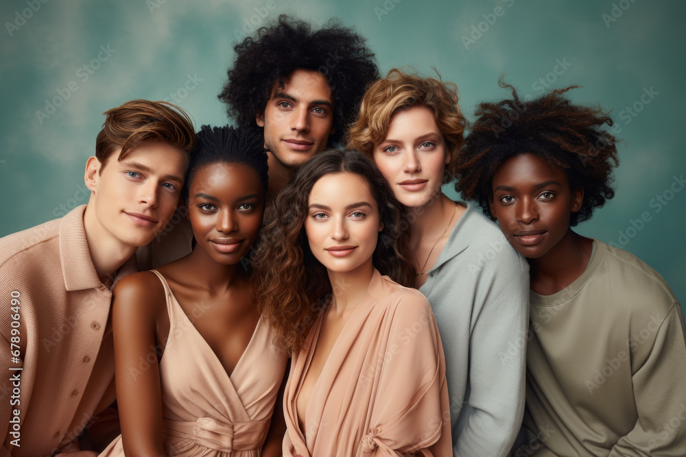 A diverse group of friends, each personality shining against a pastel canvas, celebrating the beauty of individuality within a harmonious bond. Concept of diversity and unity. Generative Ai. A diverse group of friends, each personality shining against a pastel canvas, celebrating the beauty of individuality within a harmonious bond. Concept of diversity and unity. Generative Ai.