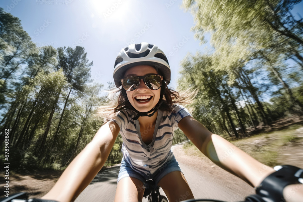 Cheerful kid riding a bicycle on a summer day Cheerful kid riding a bicycle on a summer day