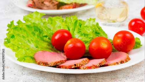Healthy food with salad and meat