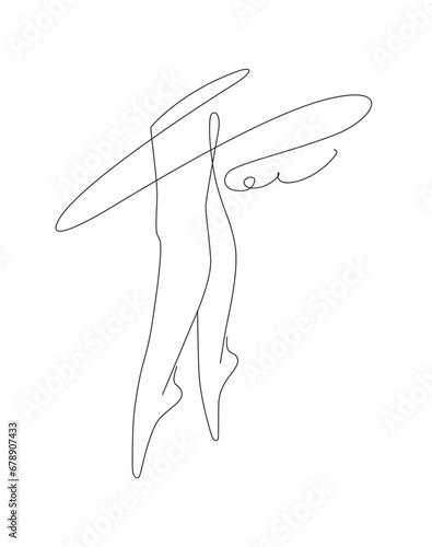 Ballet line art of female legs. Silhouette of woman dancing feet Pointe shoes sign. Ballet shoes vector symbol in contemporary one line style