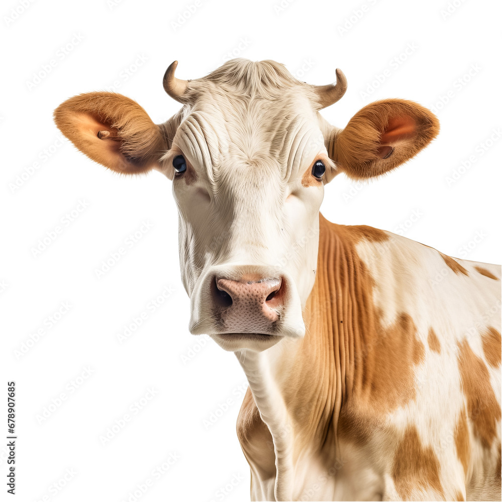 portrait of a cow isolated on a transparent background