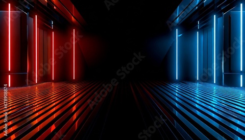 Glowing red and blue neon lights on an empty background.