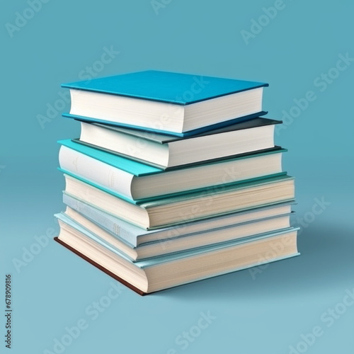 Stack of Old books isolated on pastel blue. Education, studying, reading, library, book lovers, bookworms.