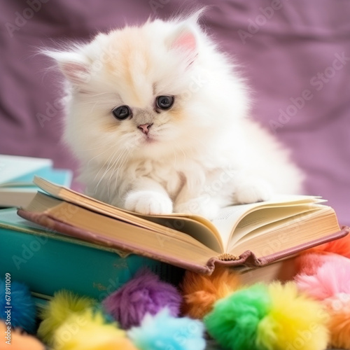 Adorable animals reading books. Concept of reading, book lovers, pet lovers, bookworms.