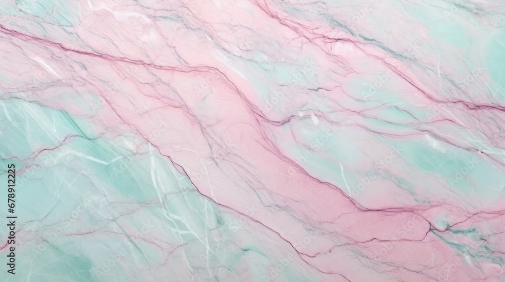 Mint Marble with Pink Veins Horizontal Background. Abstract stone texture backdrop. Bright natural material Surface. AI Generated Photorealistic Illustration.