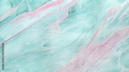 Mint Marble with Pink Veins Horizontal Background. Abstract stone texture backdrop. Bright natural material Surface. AI Generated Photorealistic Illustration.