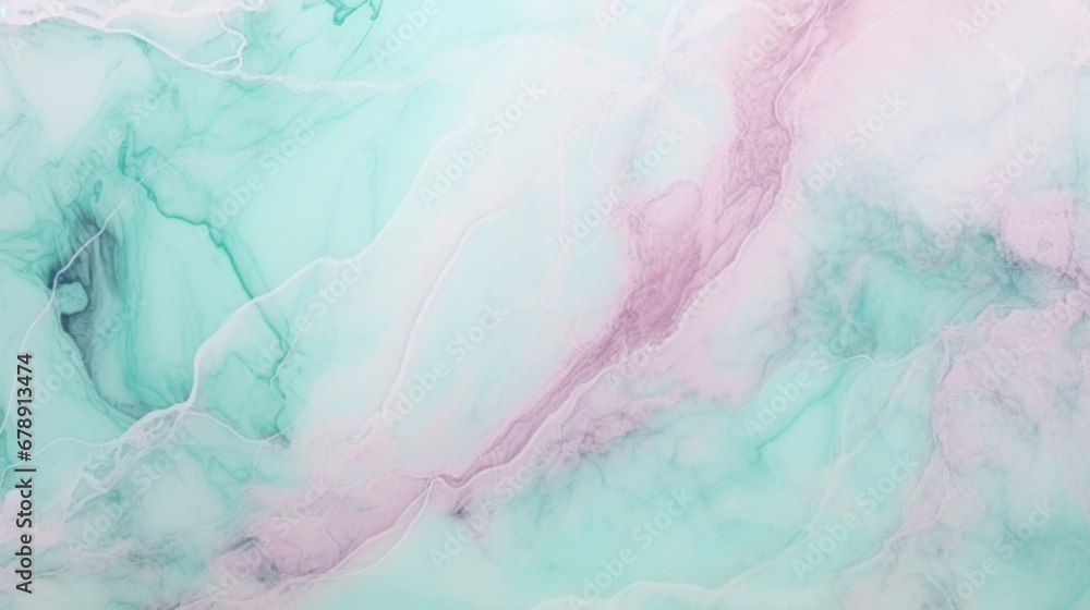 Mint Marble with Rose Quartz Horizontal Background. Abstract stone texture backdrop. Bright natural material Surface. AI Generated Photorealistic Illustration.