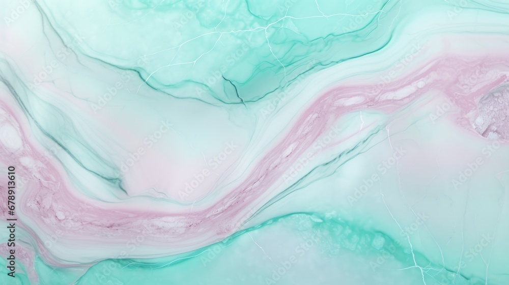 Mint Marble with Rose Quartz Horizontal Background. Abstract stone texture backdrop. Bright natural material Surface. AI Generated Photorealistic Illustration.