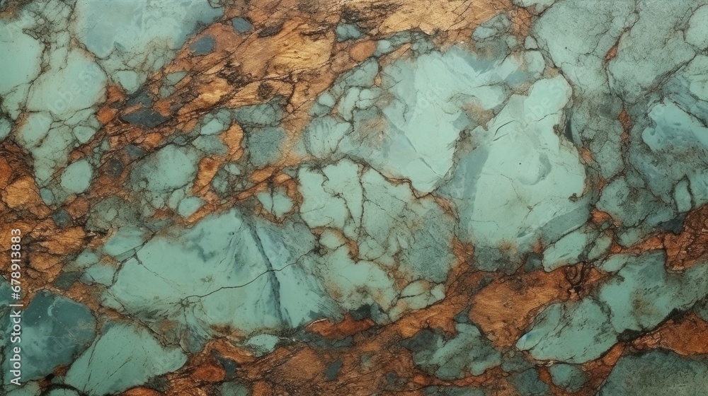 Mint Marble with Rusty Iron Horizontal Background. Abstract stone texture backdrop. Bright natural material Surface. AI Generated Photorealistic Illustration.