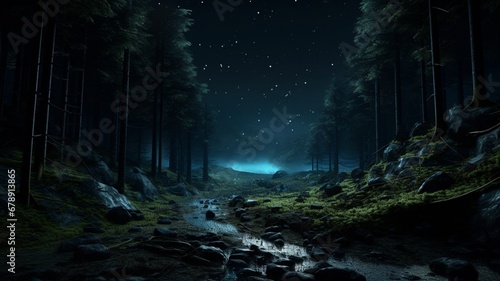 Scene alone forest night light high resolution Ai generated art © Arabindu