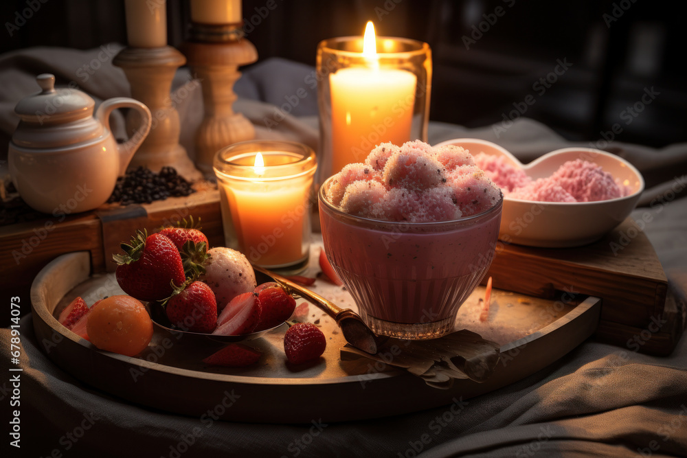A surprise breakfast in bed prepared with love, bringing warmth to the start of Valentine's Day. Generative Ai. A surprise breakfast in bed prepared with love, bringing warmth to the start of Valentine's Day. Generative Ai.