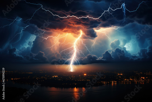 Wallpaper Mural Lightning striking the night sky, demonstrating the natural power of electricity. Generative Ai. Torontodigital.ca