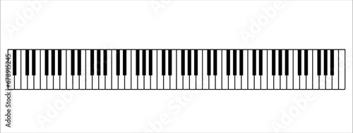 Proportionate vector illustration of full length 88 keys piano keyboard  7 full octaves. Set of levers on a musical instrument for playing. Design Poster  flyer  leaflet or invitation template.