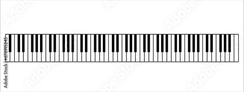 Proportionate vector illustration of full length 88 keys piano keyboard, 7 full octaves. Set of levers on a musical instrument for playing. Design Poster, flyer, leaflet or invitation template.