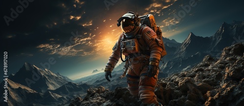 Astronaut on the background of the mountains