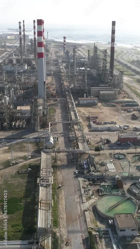 Vertical Video of Oil refinery plant at sunny day Aerial View. Matosinhos, Portugal Vertical Video of Oil refinery plant at sunny day Aerial View. Matosinhos, Portugal