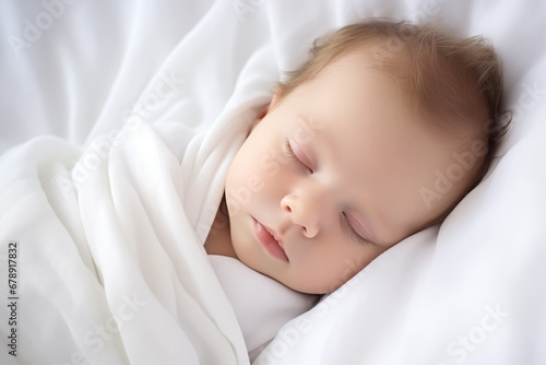 A newborn baby sleeps in a crib. Sound sleep for a healthy child photo
