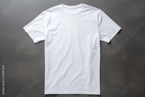 White T-shirt with copy space on a gray background, blank for design