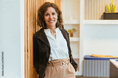 Earthy Tones Elegance: Businesswoman Over 50 in Office Attire