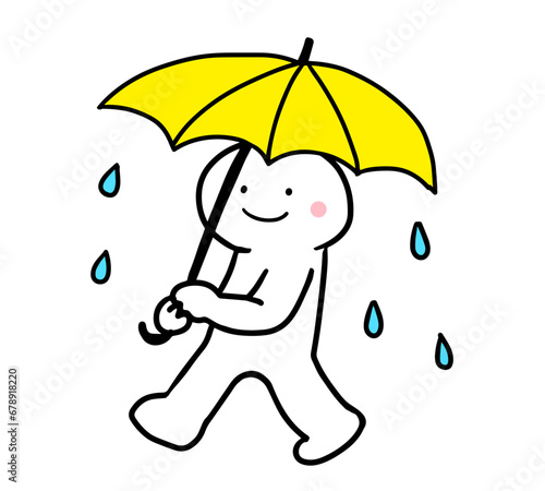 棒人間　雨の日に傘をさして楽しく歩く
