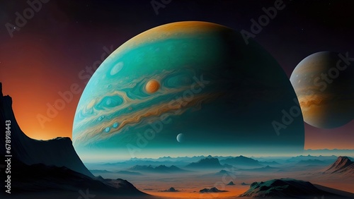 Exo Planet in Space, concept art. Cosmic art. Galactic art. 4K - 8K - 12K TV. Generative AI.