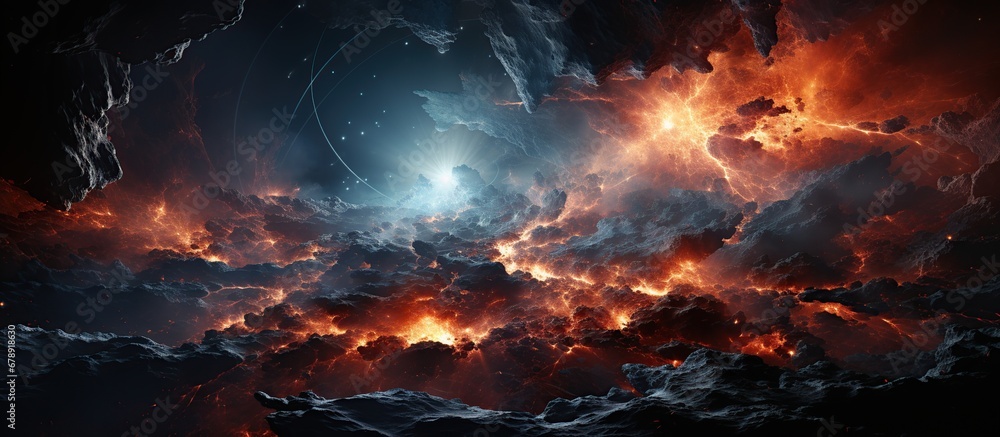 Fiery explosion in space. Abstract background.