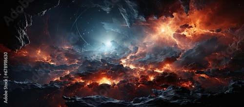 Fiery explosion in space. Abstract background.