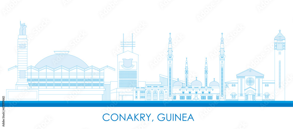 Outline Skyline panorama of city of Conakry, Guinea - vector illustration