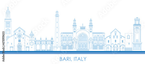 Outline Skyline panorama of city of Bari, Italy - vector illustration