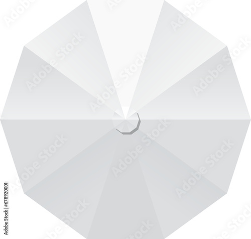 Beach umbrella top view. White summer parasol for sun protection. Vector sunshade tent mockup or relaxed vacation concept