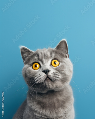 Cat on a blue background. Generative AI © BussarinK