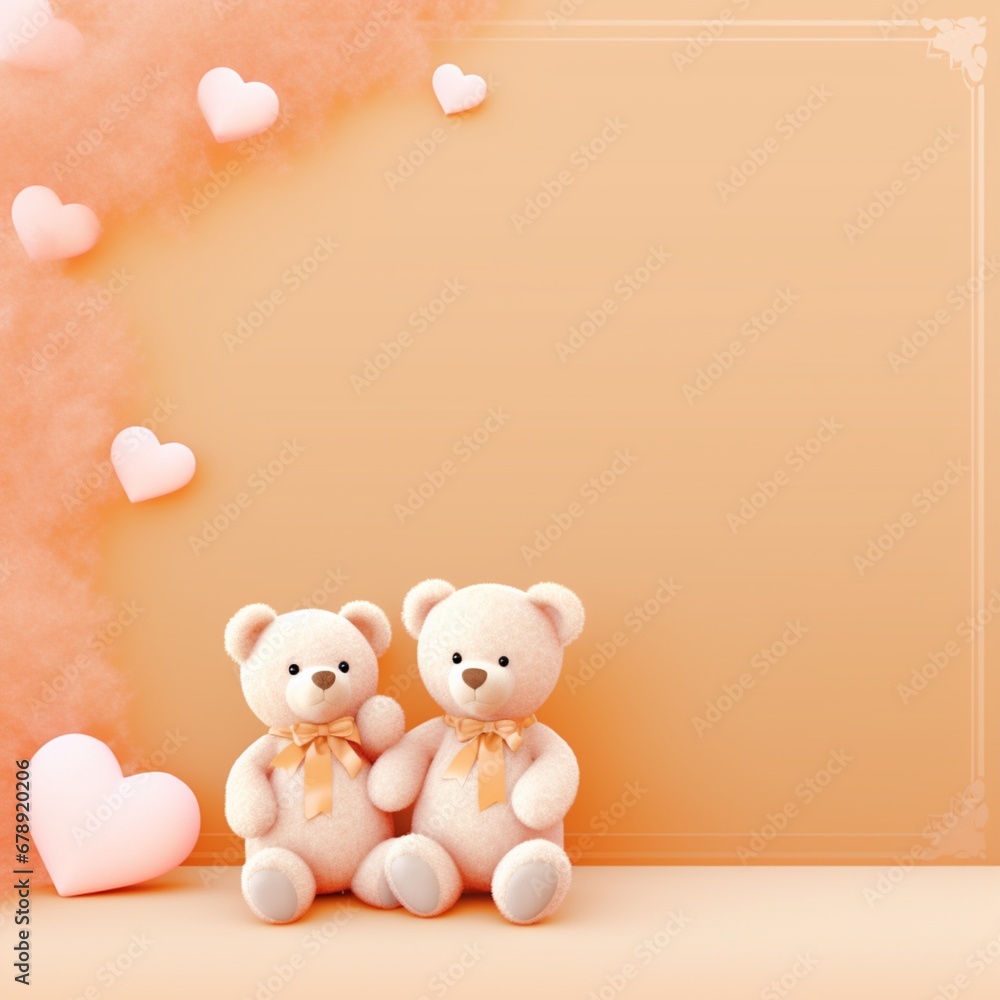 pastel orange background template with 2 teddy bears, AIgenerated pastel orange background template with 2 teddy bears, AIgenerated