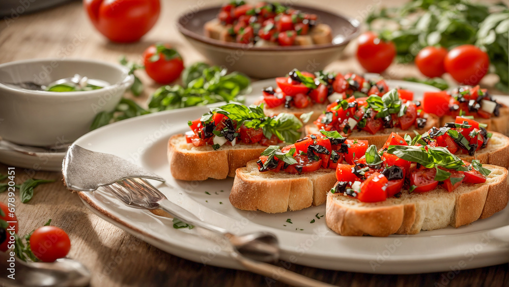 bruschetta with tomato, cheese, basil bruschetta with tomato, cheese, basil