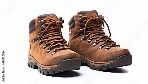 Sturdy hiking boots isolated on white background