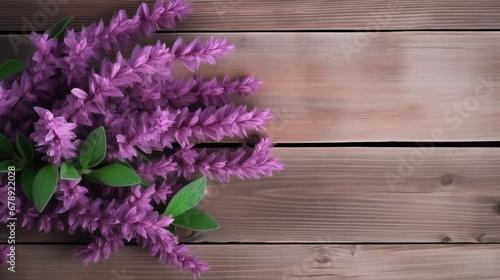 Autumn Sage  Salvia Greggii  on Wooden Background  Beautiful Flowers  Autumn Floral  Copy Space. Generative AI