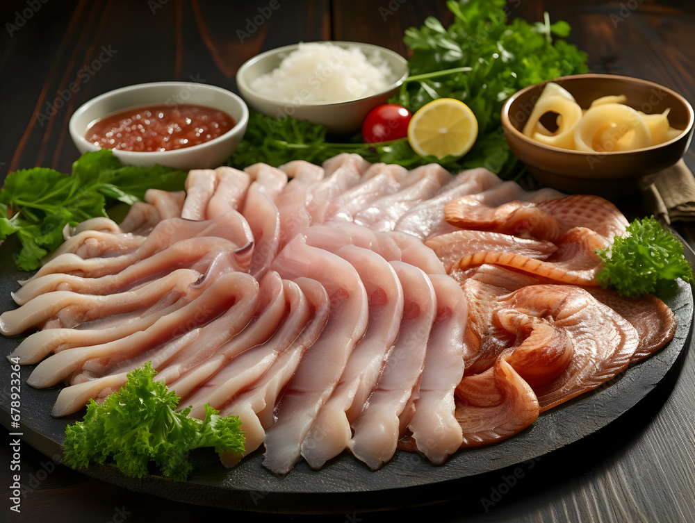 Seafood platter and fish fillet, salmon fillet, tuna fillet, octopus and squid, crab, grilled sea food, sea food and fish fillet for diet and nutrition, ai generated photo Seafood platter and fish fillet, salmon fillet, tuna fillet, octopus and squid, crab, grilled sea food, sea food and fish fillet for diet and nutrition, ai generated photo