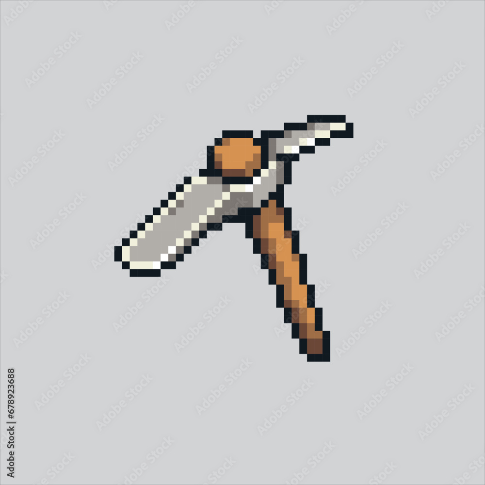Pixel art illustration Pickaxe. Pixelated Pickaxe. Pickaxe pixelated for the pixel art game and icon for website and video game. old school retro.
