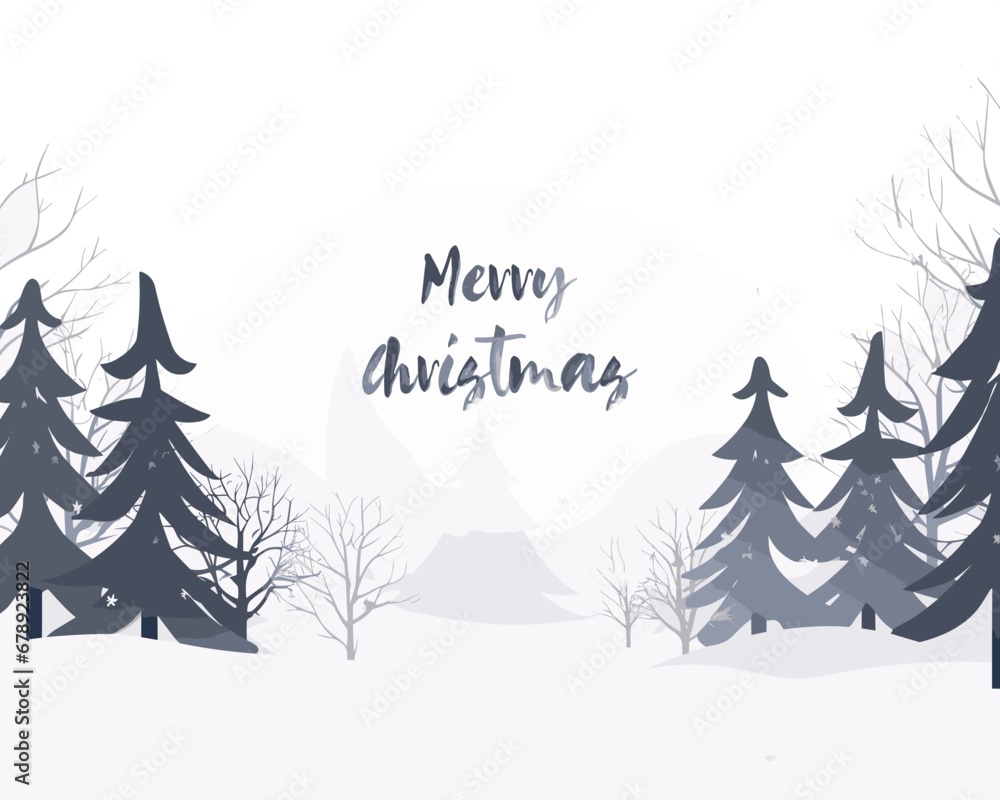 Christmas card with trees and snow