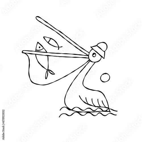 Funny pelican character isolated on white for your design. Colouring page