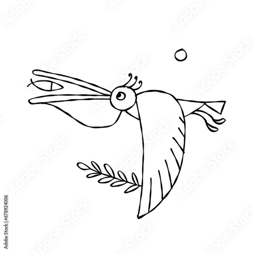 Funny pelican character isolated on white for your design. Colouring page