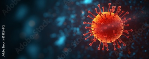 Single Red Glowing Coronavirus on a Dark Background, Reflecting the Pandemics Abstract Threat in the Realm of Health and Medical Dangers © Ben