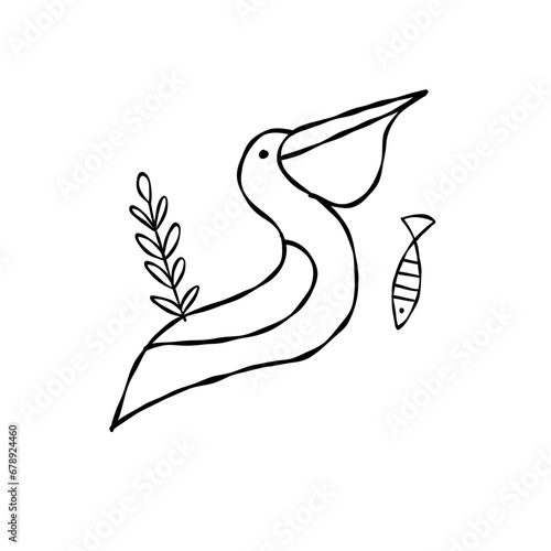 Funny pelican character isolated on white for your design. Colouring page
