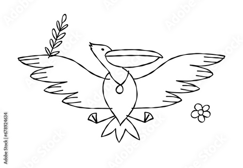 Funny pelican character isolated on white for your design. Colouring page
