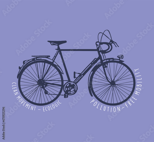 Bicycle silhouette vector illustration. Art alluding to ecology and mobility.