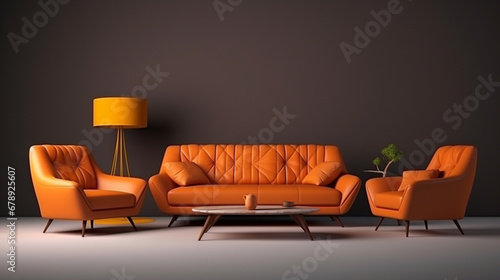 Composition with sofa and armchairs. Creative composition of living room interior. generative ai © Witri