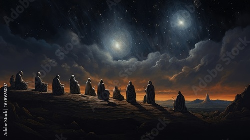Awakening Beneath the Night Sky  The 12 Disciples Embrace the Darkness and the Promise of a New Day