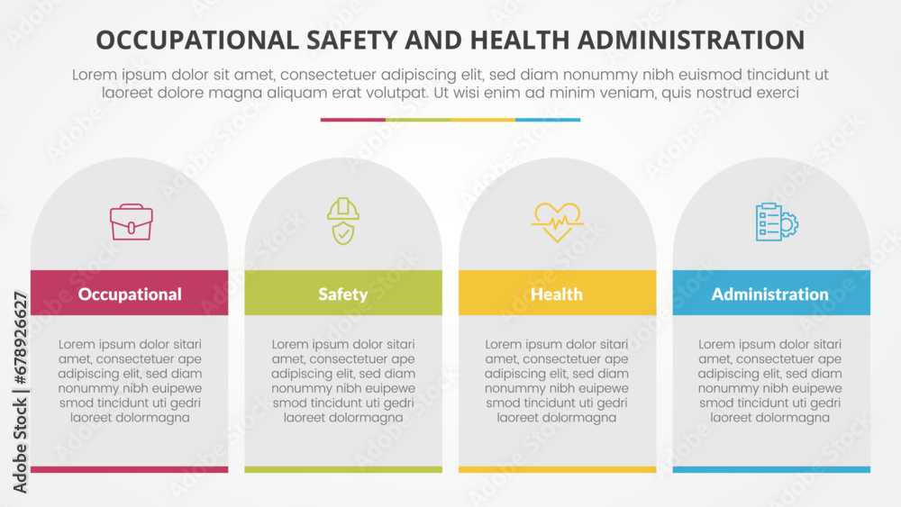 osha The Occupational Safety and Health Administration template infographic concept for slide presentation with table rectangle and round top 4 point list with flat style