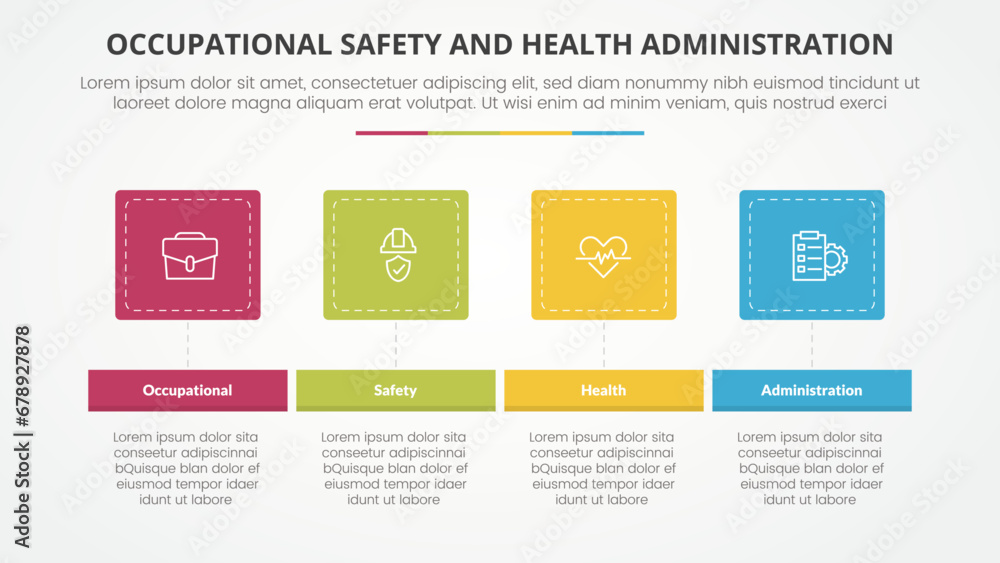 osha The Occupational Safety and Health Administration template infographic concept for slide presentation with round square horizontal 4 point list with flat style osha The Occupational Safety and Health Administration template infographic concept for slide presentation with round square horizontal 4 point list with flat style