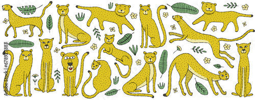 Cute yellow leopard. Nice animal character for various prints and designs. Ve...